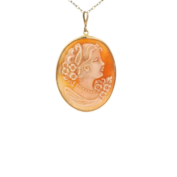 14K Yellow Gold Cameo Pendant/Pin 25x32mm