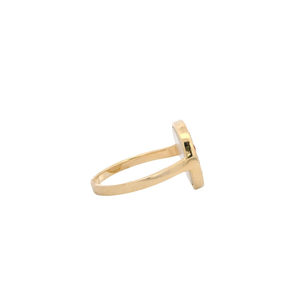 14K Yellow Gold Mother of Pearl & Enamel .03ct Diamond Compass Ring