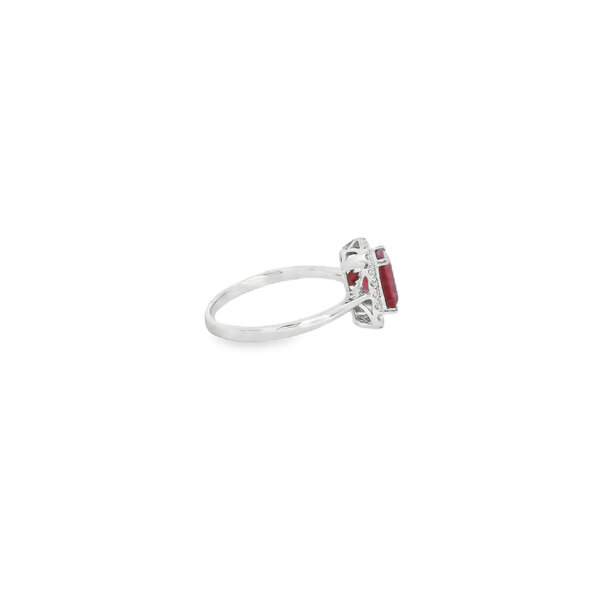14K White Gold 1.62ct Emerald cut Ruby & .22ct Diamond Halo Ring Size 6.5