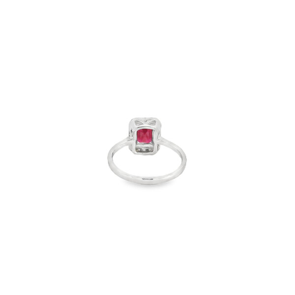 14K White Gold 1.62ct Emerald cut Ruby & .22ct Diamond Halo Ring Size 6.5
