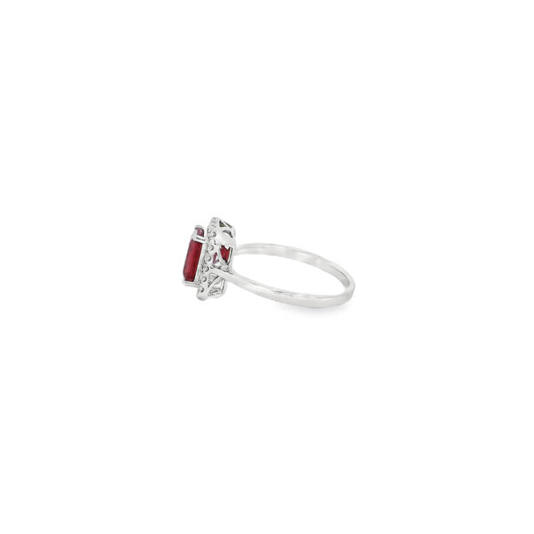 14K White Gold 1.62ct Emerald cut Ruby & .22ct Diamond Halo Ring Size 6.5