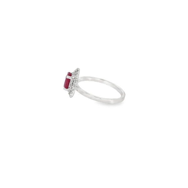 18K White Gold 1ct Ruby & .37ct Double Diamond Halo Ring Size 7