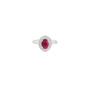 18KW 1.00ct Ruby & .37cttw Dbl Dia Halo Ring Sz 7