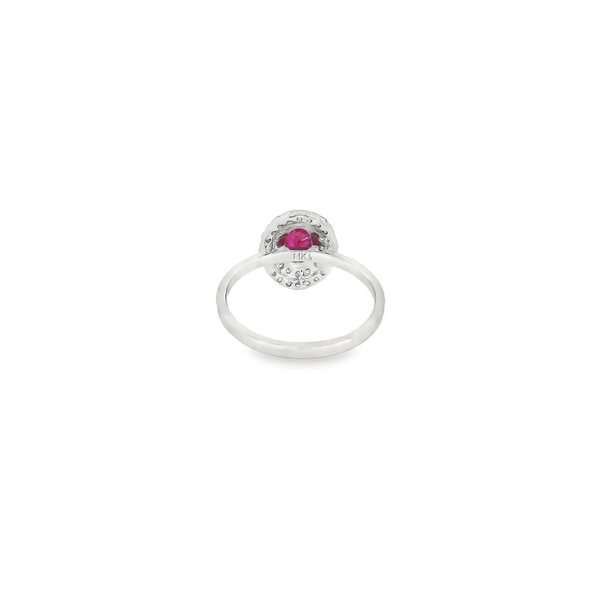 18K White Gold 1ct Ruby & .37ct Double Diamond Halo Ring Size 7