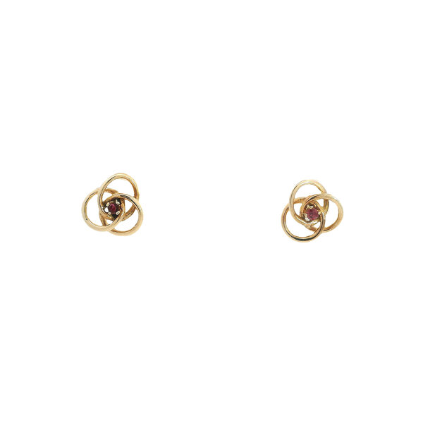 SALE 14K Yellow Gold .10ct Ruby 11mm Love Knot Post Earrings