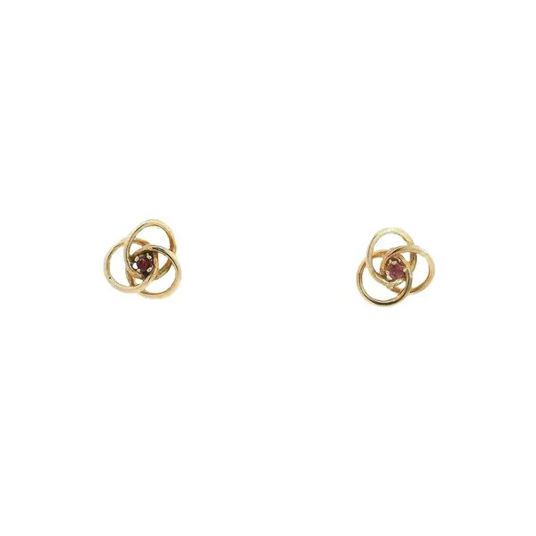 SALE 14K Yellow Gold .10ct Ruby 11mm Love Knot Post Earrings