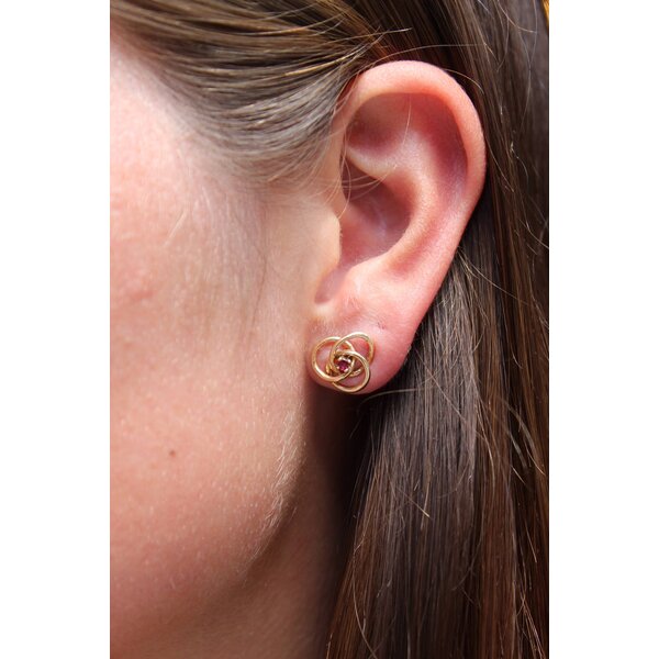 SALE 14K Yellow Gold .10ct Ruby 11mm Love Knot Post Earrings