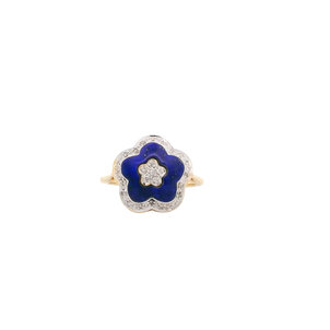 14KY Lapis & .10ct Dia Flower Ring Sz 7