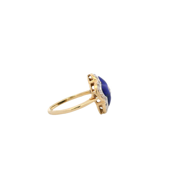 14K Yellow Gold Lapis & .10ct Diamond Flower Ring Size 7