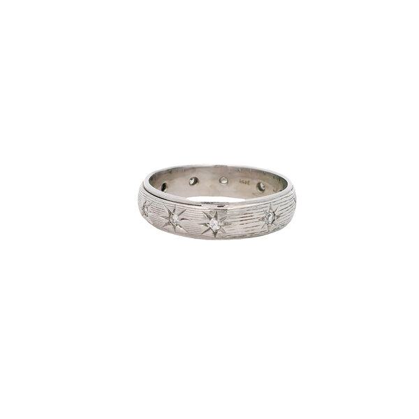 14K White Gold 1970's .22ct Diamond Star Cut Eternity Band Size 10.25