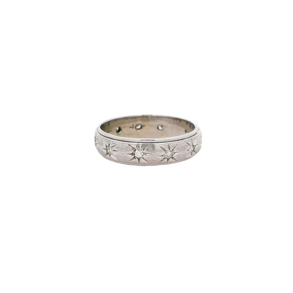 14K White Gold 1970's .22ct Diamond Star Cut Eternity Band Size 10.25