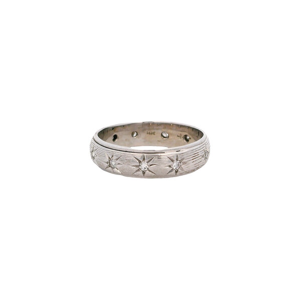 14K White Gold 1970's .22ct Diamond Star Cut Eternity Band Size 10.25