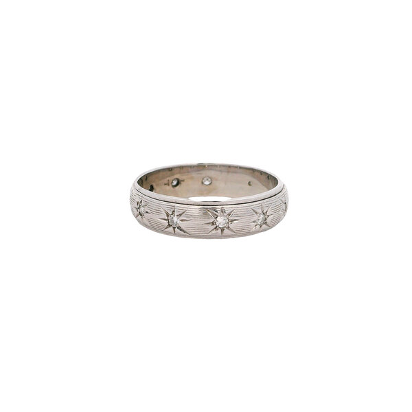 14K White Gold 1970's .22ct Diamond Star Cut Eternity Band Size 10.25