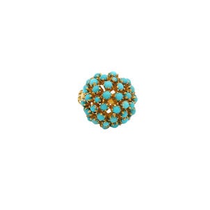 18KY Victorian Turquoise Cluster Ring Sz 8