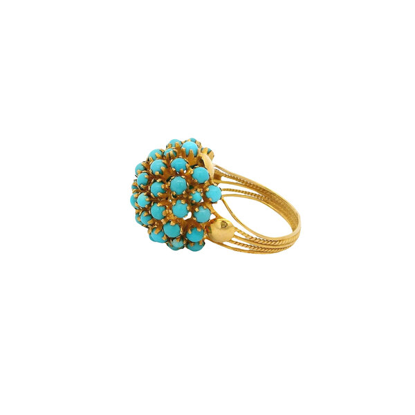 18K Yellow Gold Victorian Turquoise Cluster Ring Sz 8