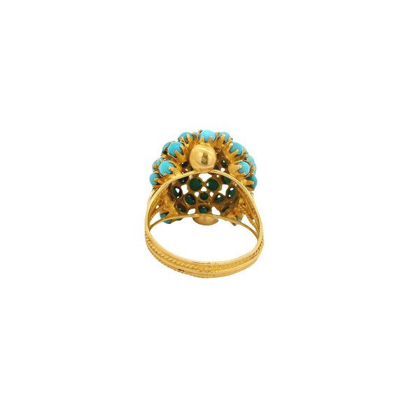 18K Yellow Gold Victorian Turquoise Cluster Ring Sz 8