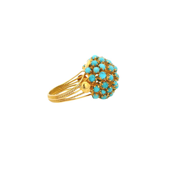 18K Yellow Gold Victorian Turquoise Cluster Ring Sz 8