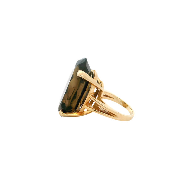 14K Yellow Gold 1970's 40.5ct Oval Smoky Topaz Ring Size 6.25
