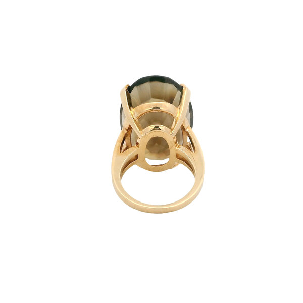 14K Yellow Gold 1970's 40.5ct Oval Smoky Topaz Ring Size 6.25