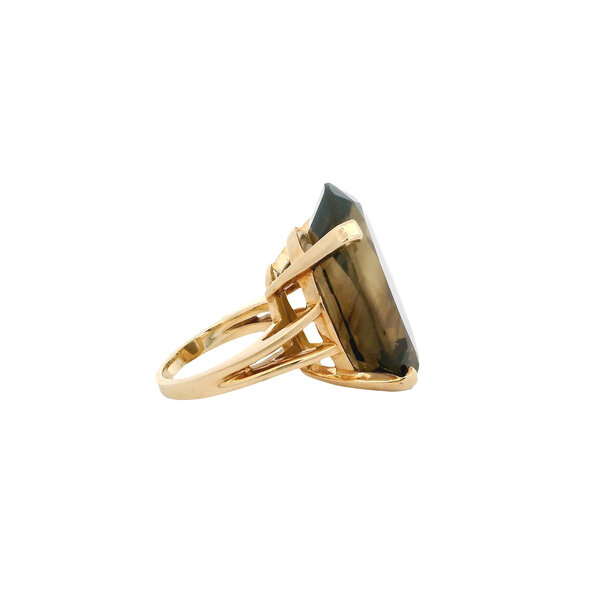 14K Yellow Gold 1970's 40.5ct Oval Smoky Topaz Ring Size 6.25
