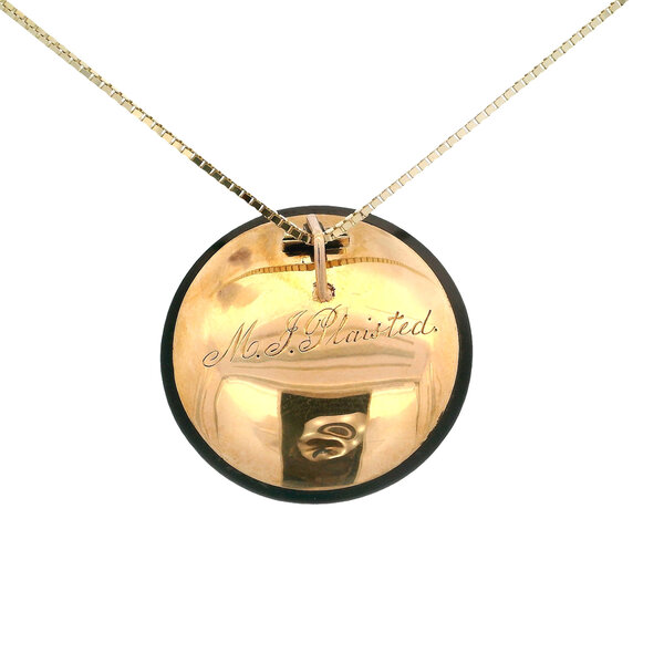 14K Yellow Gold 1800's Victorian Mourning Pendent Onyx, Seed Pearl & Woven Hair Center