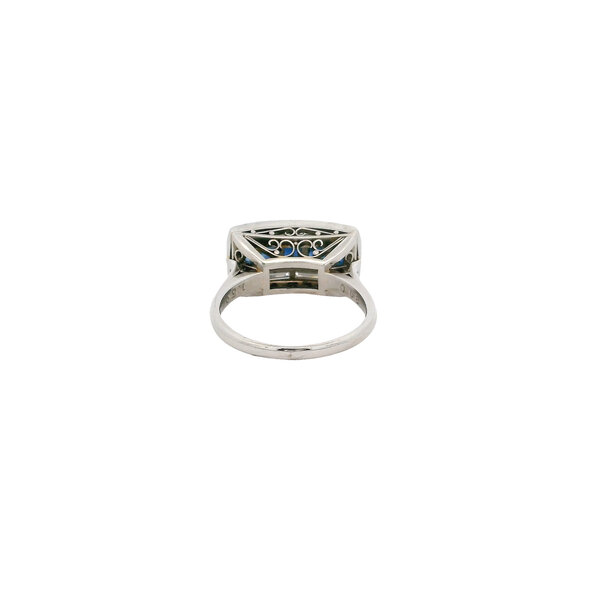 Platinum 1940's 1.55ct Sapphire & .68ct Diamond Art Deco Bar Ring Size 5.5