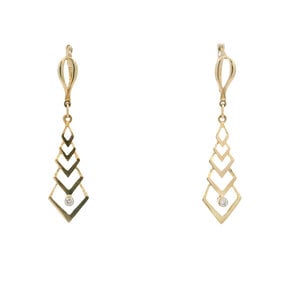 14K Estate .02ct Dia Chevron Dangle Earrings
