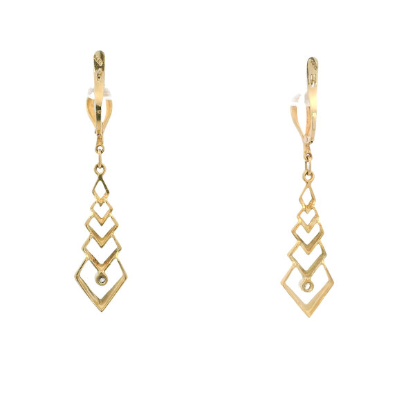 14K Yellow Gold Estate .02ct Diamond Chevron Dangle Earrings