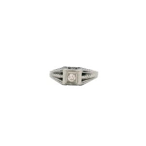 18KW 1940's .10ct Dia Art Deco Engraved Ring Sz 8.5