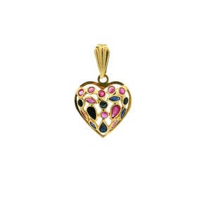 18KY 1970's 2ct Multicolor Sapphire Cluster Heart Pendant