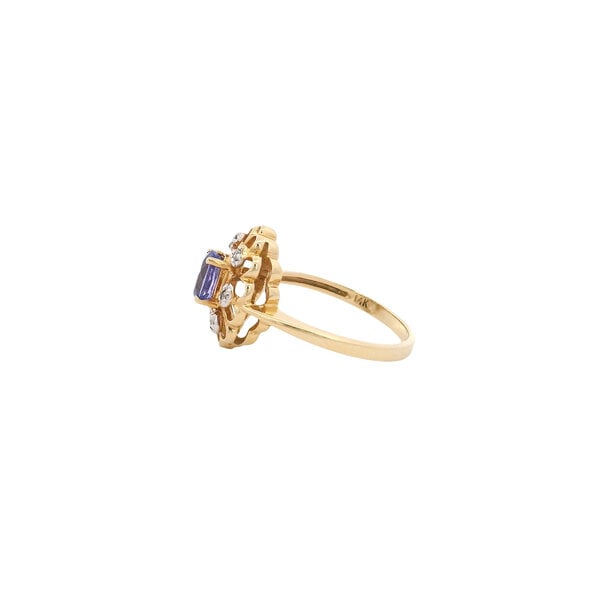 14K Yellow and White Gold 1980's .60ct Tanzanite & .06ct Diamond Ring Size 6.25