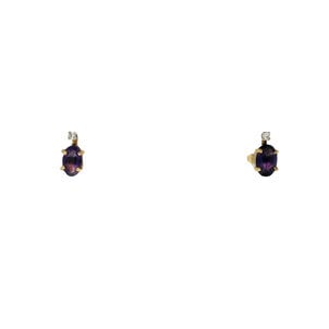 14KY 1980's .50ct Oval Amethyst .05ct Dia Post Earrings