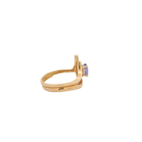 14K Yellow Gold 1970's .72ct Oval Tanzanite Structural Ring Size 6