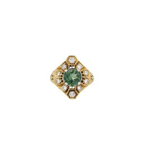 18KYW 1940's 1.72ct Rd Green Tourm & .50ct Dia Ring Sz 7