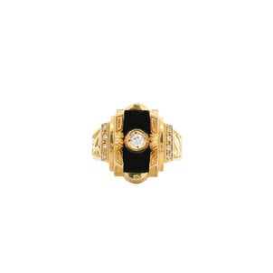 Sale 10KY Estate Black Onyx & CZ Filigree Ring Sz 11