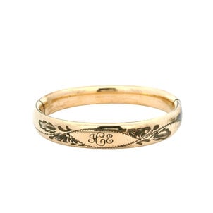 GF 1940's 11mm Hinged Bangle with Filigree Pattern and Monogram 7.5"