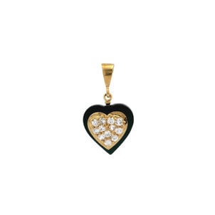 10KY Estate Black Onyx CZ Heart Pendant 29x16mm