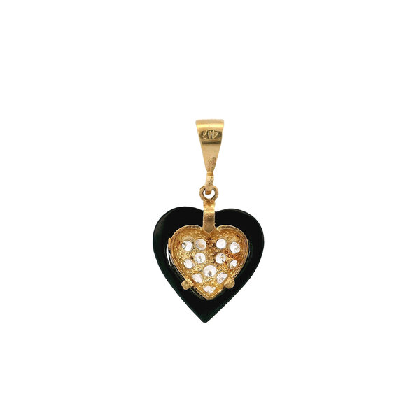 10K Yellow Gold Estate Black Onyx Cubic Zirconia Heart Pendant 29x16mm