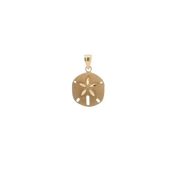 14K Yellow Gold 20x13mm Diamond Cut Satin Textured Sand Dollar Charm