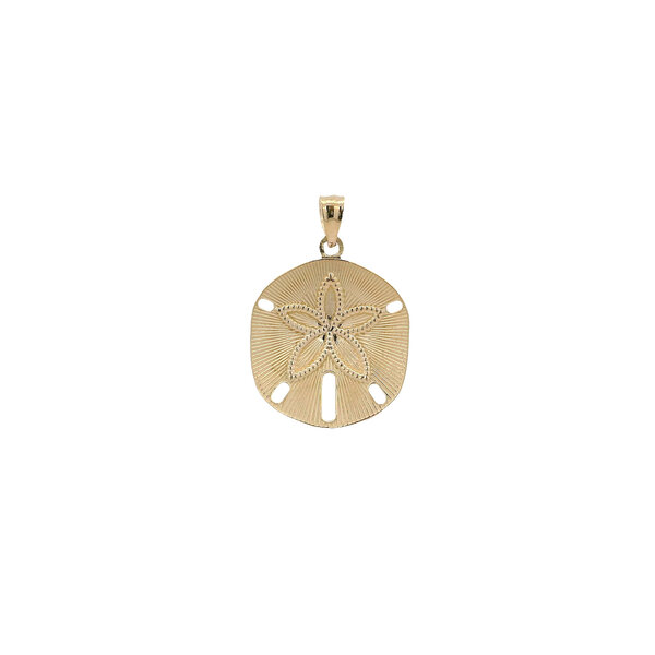 14K Yellow Gold 25x17mm Diamond Cut Satin Textured Sand Dollar Charm