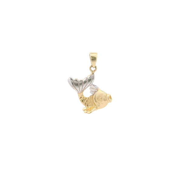14K Yellow and White Gold Polished Reversible Koi Fish Charm 21x17mm