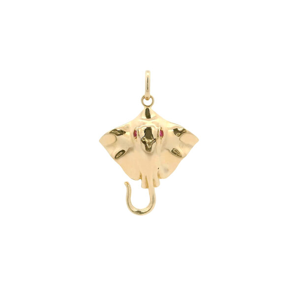 14K Yellow Gold .02ct Ruby Sting Ray Pendant 36x25mm