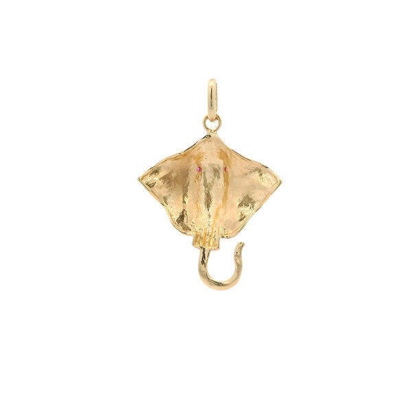 14K Yellow Gold .02ct Ruby Sting Ray Pendant 36x25mm