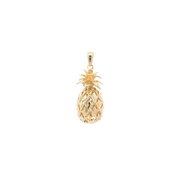 14K Yellow Gold Textured 3-D Pineapple Charm 27x13mm