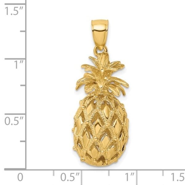 14K Yellow Gold Textured 3-D Pineapple Charm 27x13mm