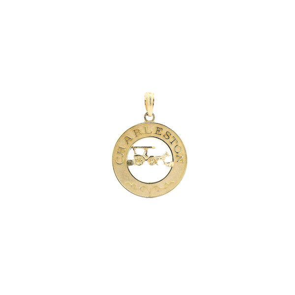 14K Yellow Gold Charleston Horse & Carriage Disc Charm