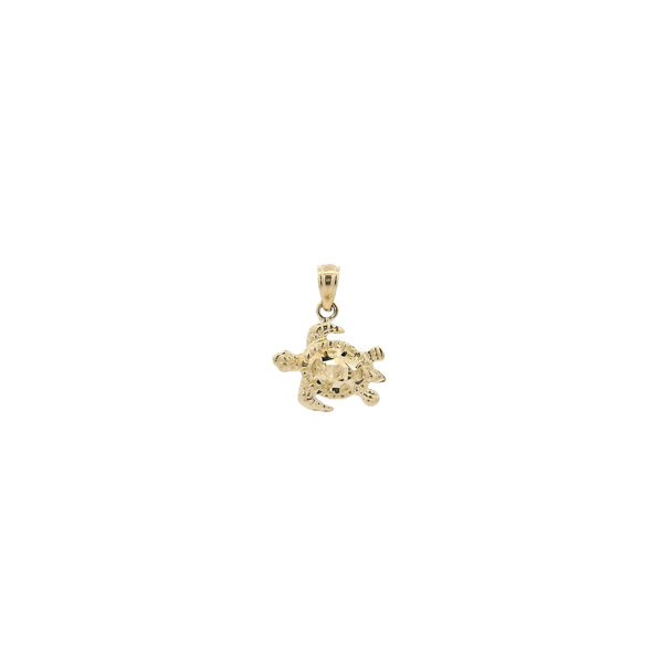 14K Yellow Gold Diamond Cut Textured Turtle Charm 17x13mm