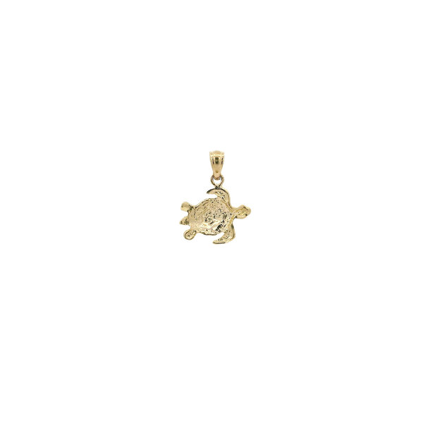 14K Yellow Gold Diamond Cut Textured Turtle Charm 17x13mm