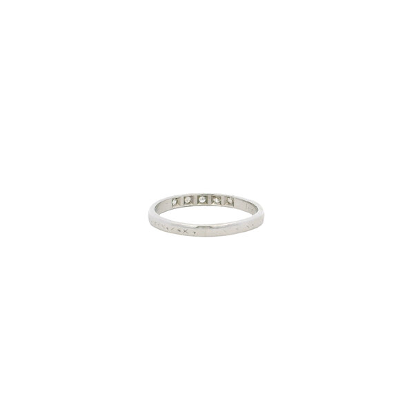 18K White Gold 1940's .12ct Diamond Etched Band Size 5