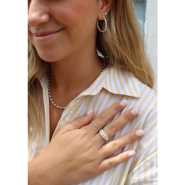 Sterling Silver Triple Row Rice Bead Ring